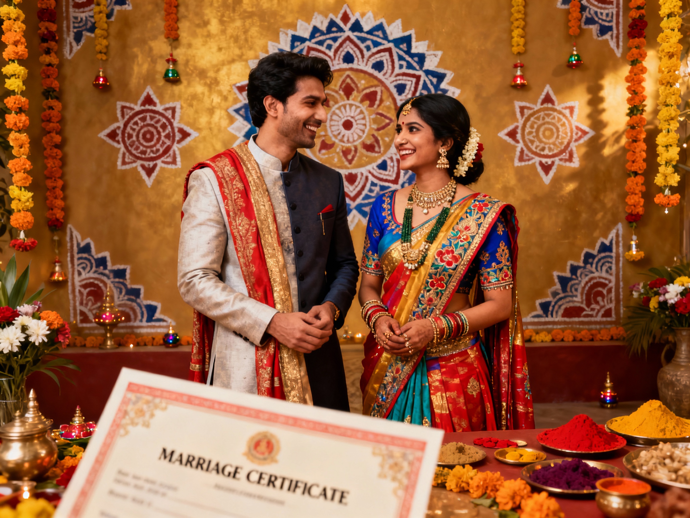 indian couple court marriage celebration